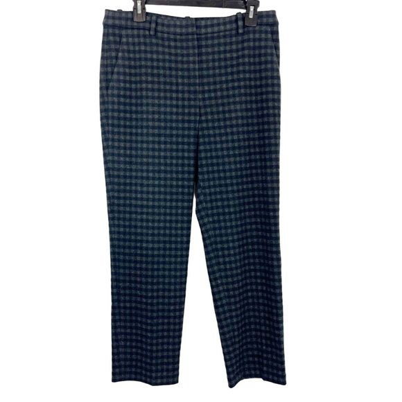Theory Treeca Gingham Knit Dress Pants Gray & Navy Blue Plaid - Women's Size 8 - Picture 1 of 9